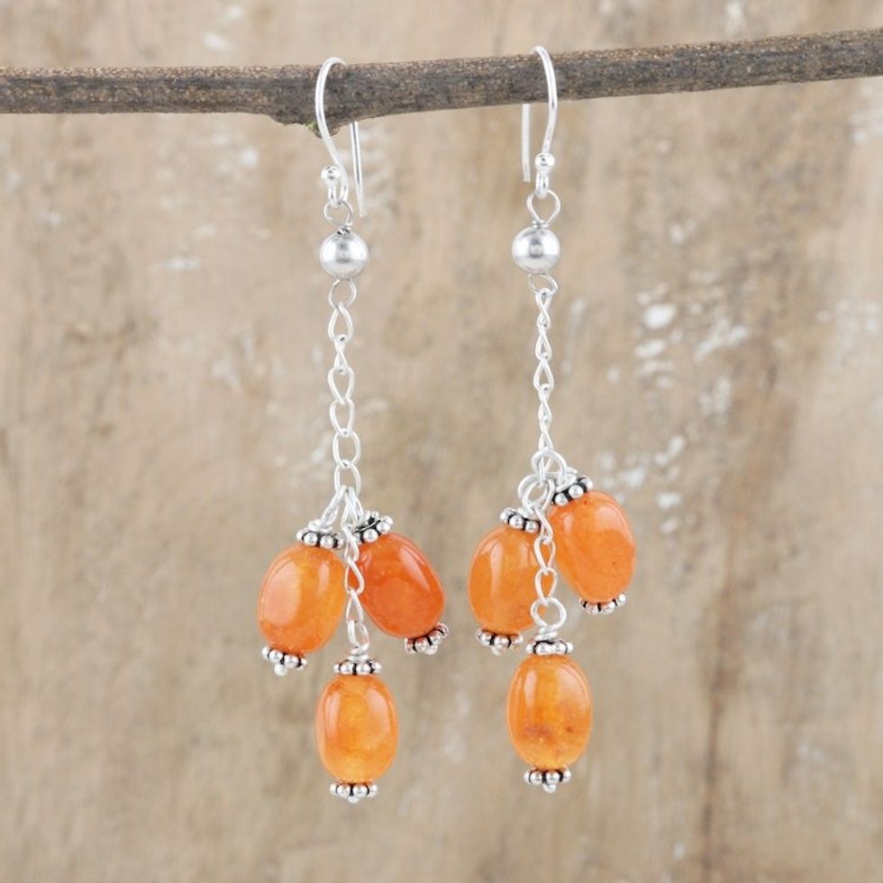 Sterling Silver Cluster Dangle Earrings with Carnelian Gems 'Royal Fruits'