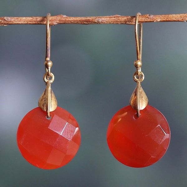 Alternate image for High-Polished 22k Gold-Plated Carnelian Dangle Earrings Courageous Victory