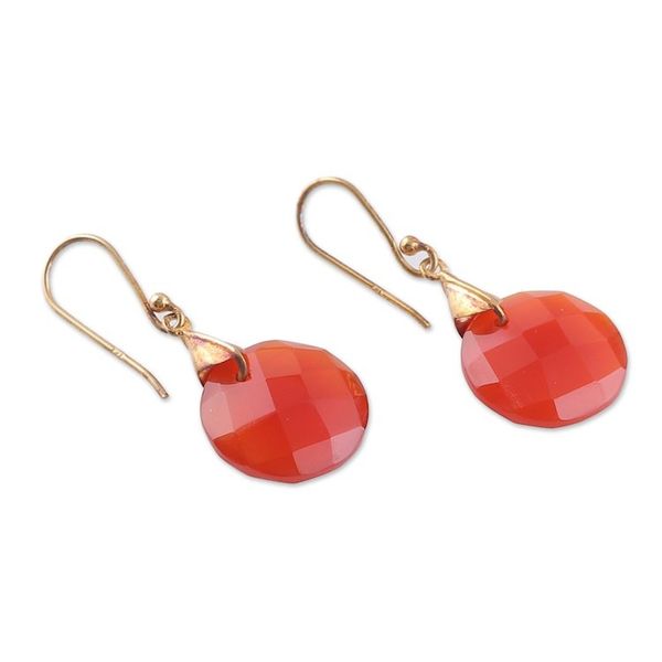 Alternate image for High-Polished 22k Gold-Plated Carnelian Dangle Earrings Courageous Victory