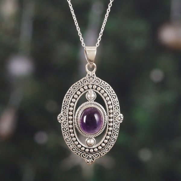 Alternate image for Amethyst and Sterling Silver Pendant Necklace from India Twilight Enchantment