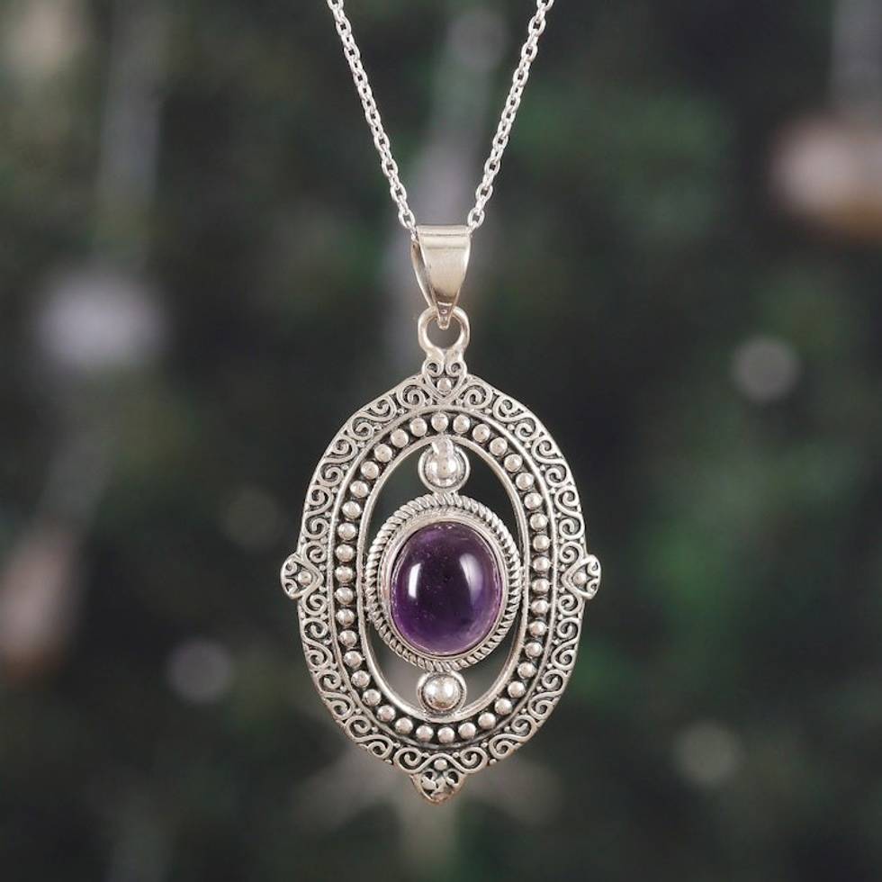 Amethyst and Sterling Silver Pendant Necklace from India 'Twilight Enchantment'