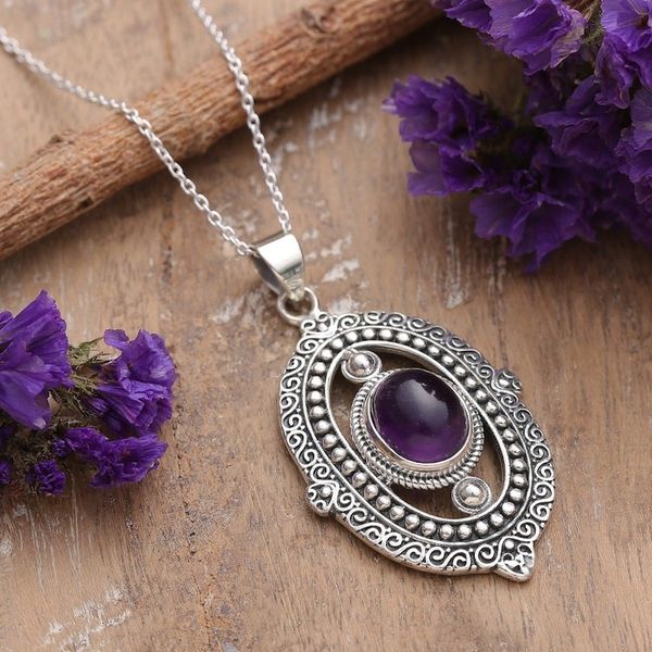 Alternate image for Amethyst and Sterling Silver Pendant Necklace from India Twilight Enchantment