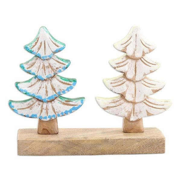 Alternate image for Mango Wood Snowy Tree Sculpture Hand-Carved in India Snowy Forest