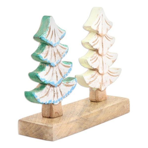 Alternate image for Mango Wood Snowy Tree Sculpture Hand-Carved in India Snowy Forest