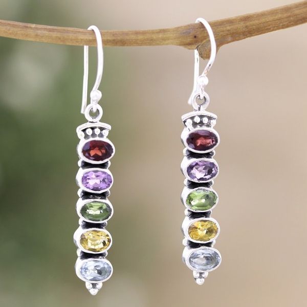 Alternate image for Sterling Silver Dangle Earrings with Five-Carat Gemstones Earths Soul