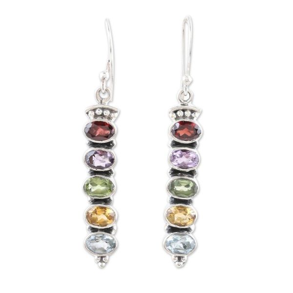 Alternate image for Sterling Silver Dangle Earrings with Five-Carat Gemstones Earths Soul