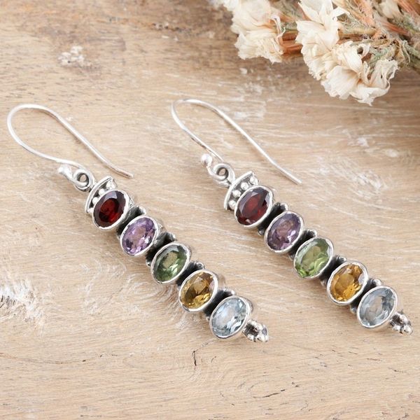 Alternate image for Sterling Silver Dangle Earrings with Five-Carat Gemstones Earths Soul