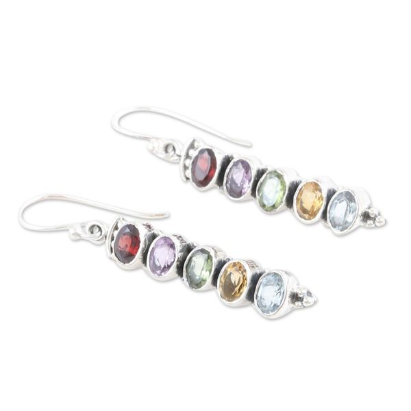 Alternate image for Sterling Silver Dangle Earrings with Five-Carat Gemstones Earths Soul