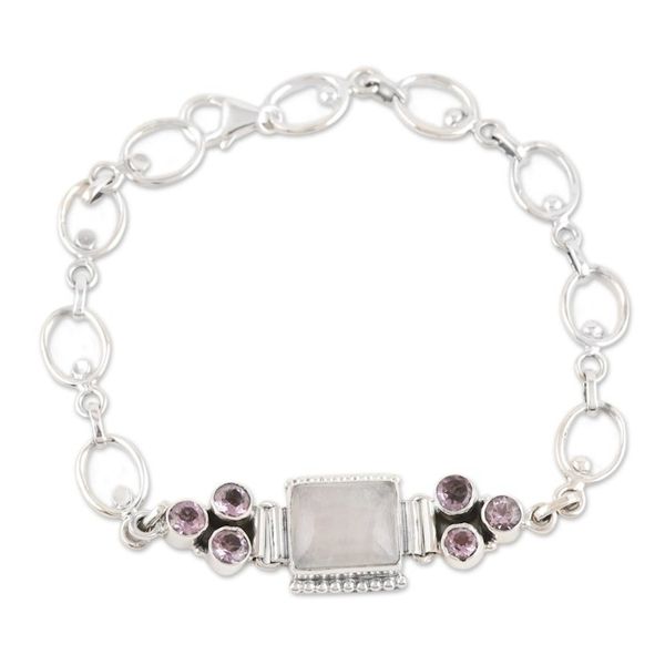 Alternate image for Rainbow Moonstone and Amethyst Pendant Bracelet Lilac Style