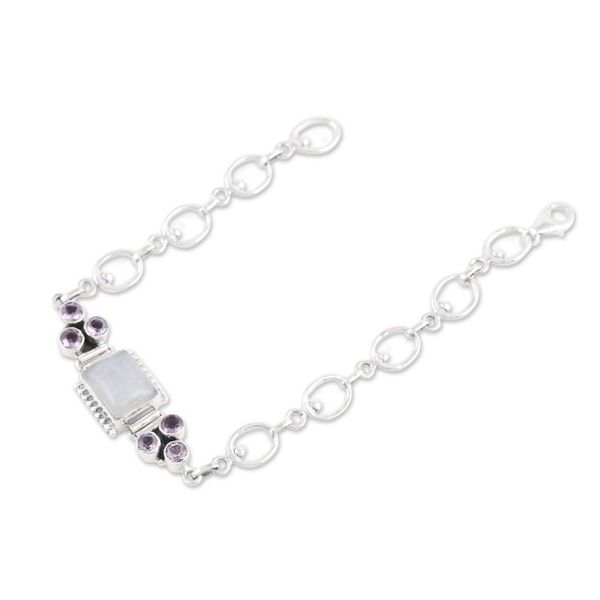Alternate image for Rainbow Moonstone and Amethyst Pendant Bracelet Lilac Style