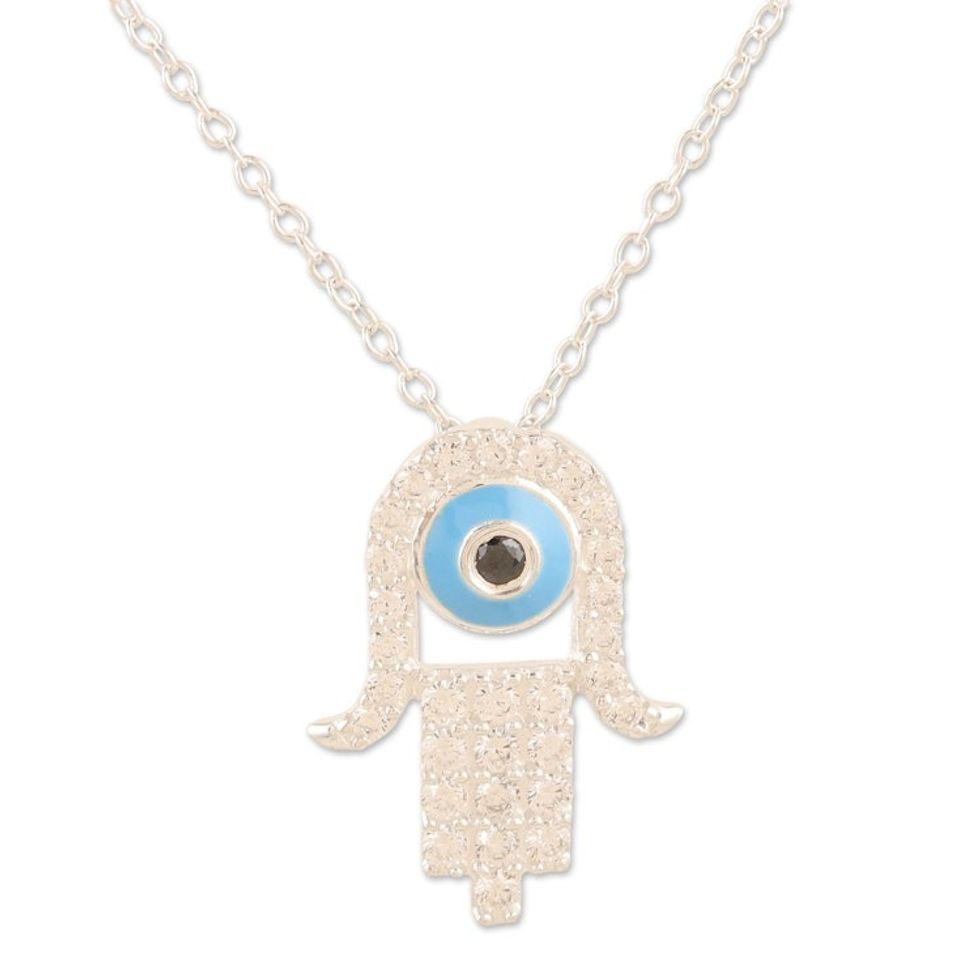Sterling Silver Hamsa Pendant Necklace with Cubic Zirconia 'Hamsa Blessing'