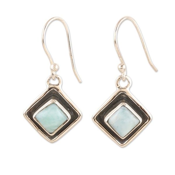 Alternate image for Diamond-Shaped Sterling Silver Larimar Dangle Earrings Peaceful Blue