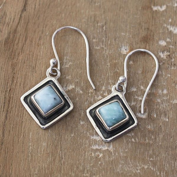 Alternate image for Diamond-Shaped Sterling Silver Larimar Dangle Earrings Peaceful Blue