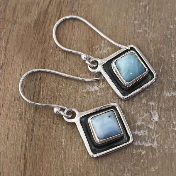 Alternate image for Diamond-Shaped Sterling Silver Larimar Dangle Earrings Peaceful Blue