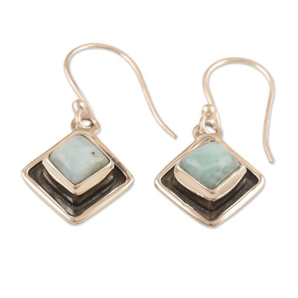 Alternate image for Diamond-Shaped Sterling Silver Larimar Dangle Earrings Peaceful Blue