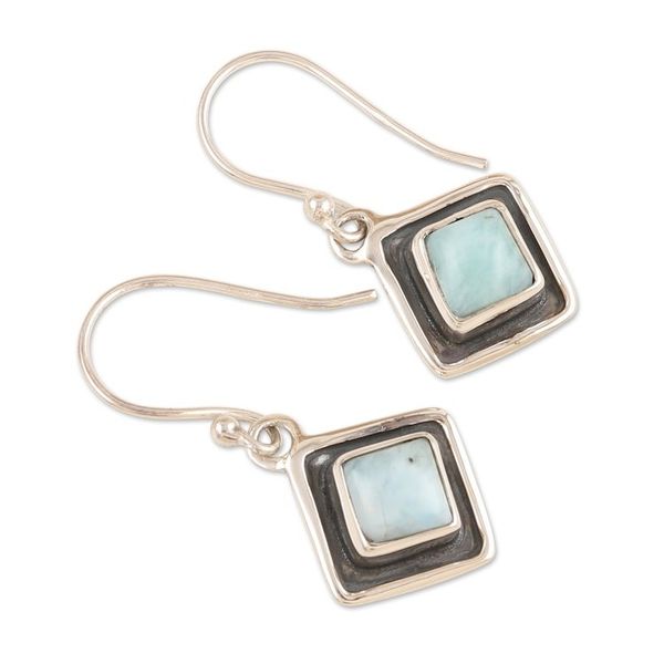 Alternate image for Diamond-Shaped Sterling Silver Larimar Dangle Earrings Peaceful Blue