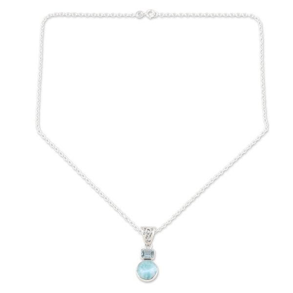 Alternate image for Blue Topaz and Larimar Pendant Necklace Crafted India Serene Alliance