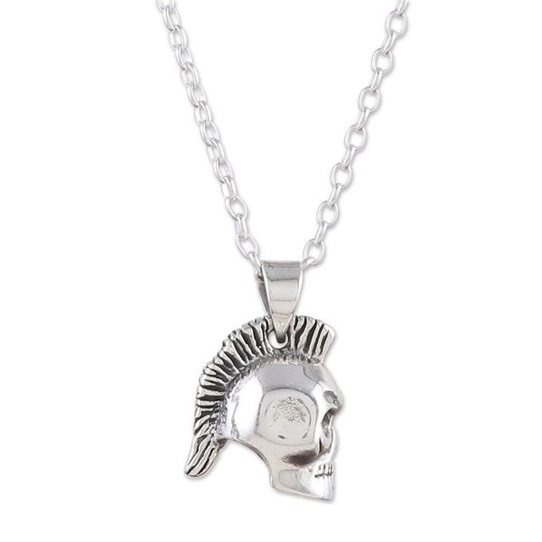 Alternate image for Mens Sterling Silver Mohawk Skull-Themed Pendant Necklace Mohawk Skull