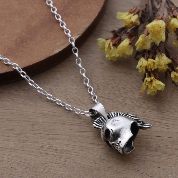 Alternate image for Mens Sterling Silver Mohawk Skull-Themed Pendant Necklace Mohawk Skull