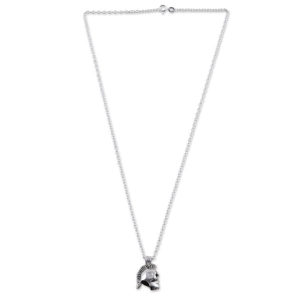 Alternate image for Mens Sterling Silver Mohawk Skull-Themed Pendant Necklace Mohawk Skull