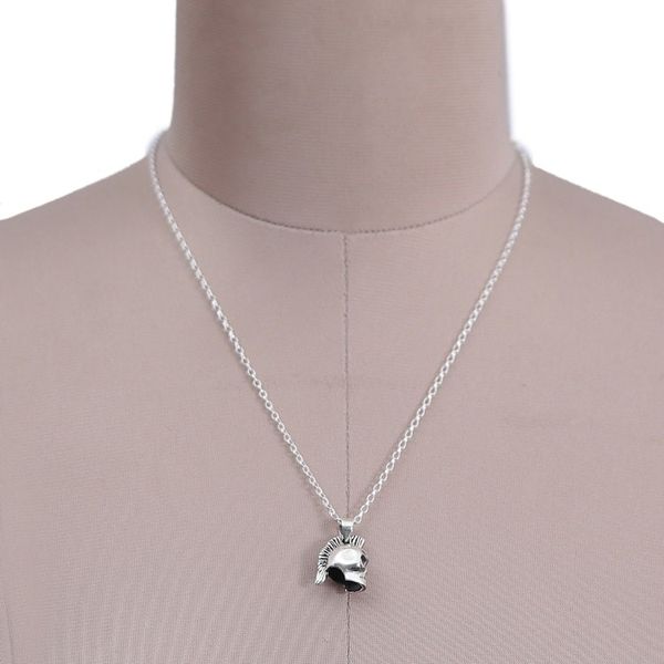 Alternate image for Mens Sterling Silver Mohawk Skull-Themed Pendant Necklace Mohawk Skull