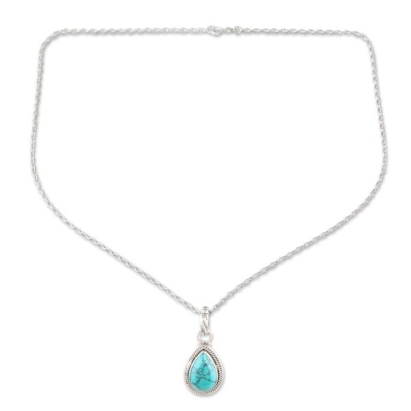 Alternate image for Sterling Silver Pendant Necklace with Recon Turquoise Gem Cool Halo Effect