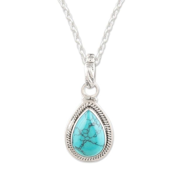 Alternate image for Sterling Silver Pendant Necklace with Recon Turquoise Gem Cool Halo Effect