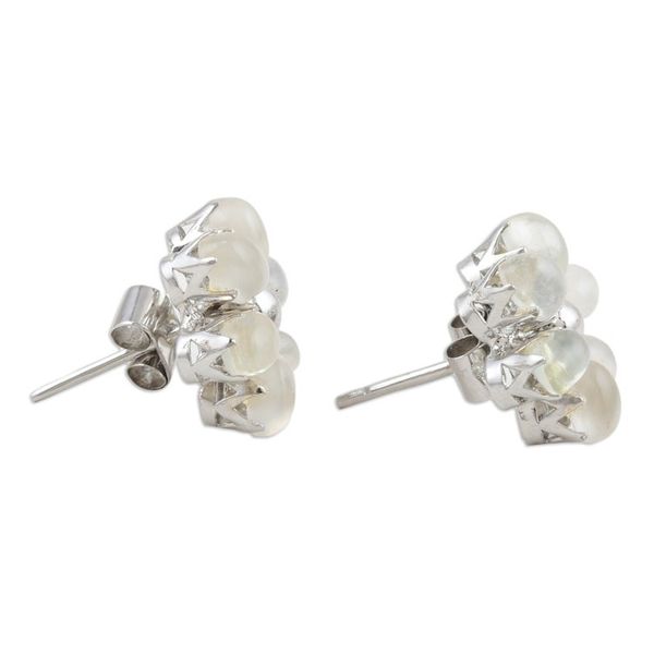 Alternate image for Floral Rhodium-Plated Button Earrings with Moonstones Intuition Petals