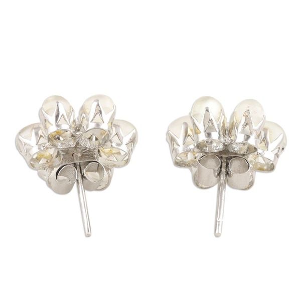 Alternate image for Floral Rhodium-Plated Button Earrings with Moonstones Intuition Petals