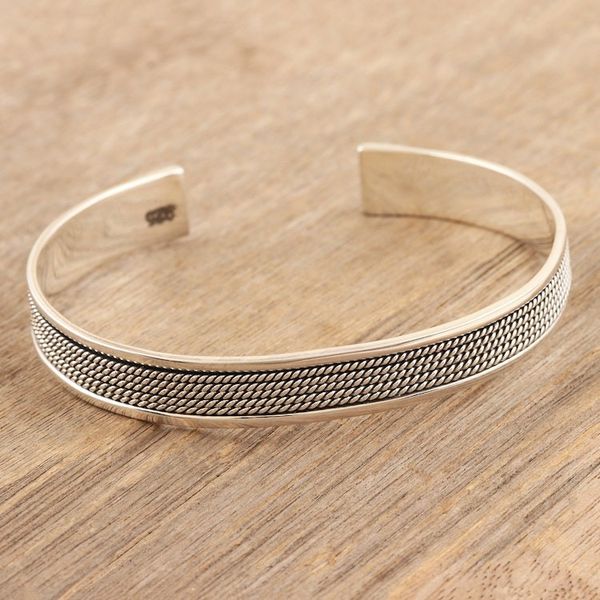 Alternate image for Polished Sterling Silver Cuff Bracelet Crafted in India Luxurious Bonds
