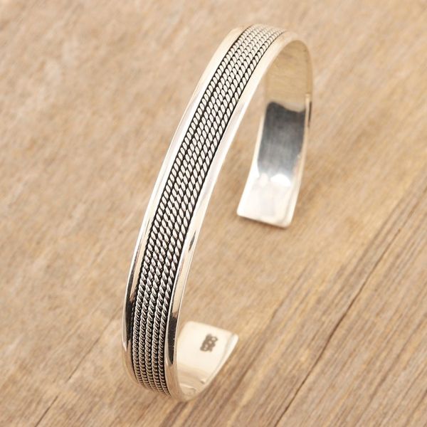 Alternate image for Polished Sterling Silver Cuff Bracelet Crafted in India Luxurious Bonds
