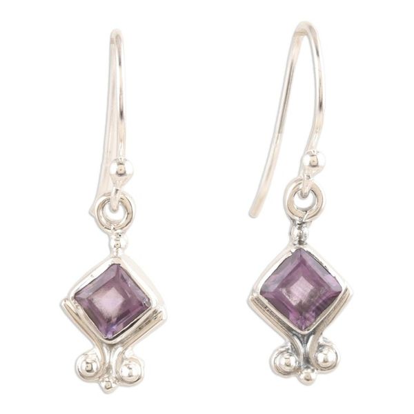 Alternate image for Sterling Silver Dangle Earrings with Faceted Amethyst Stones Adorable Wisdom