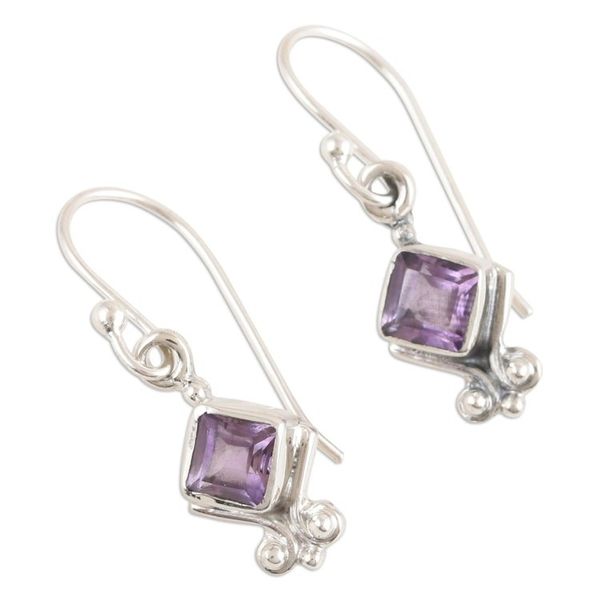 Alternate image for Sterling Silver Dangle Earrings with Faceted Amethyst Stones Adorable Wisdom