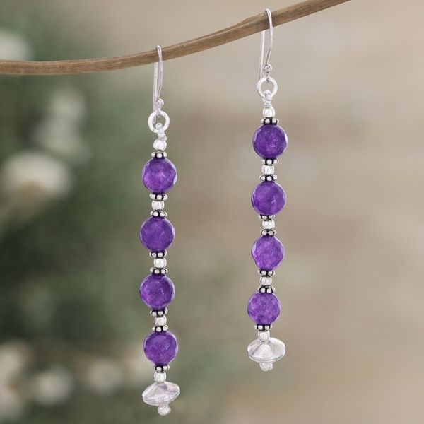 Alternate image for Sterling Silver Dangle Earrings with Amethyst Beads Purple Ecstasy