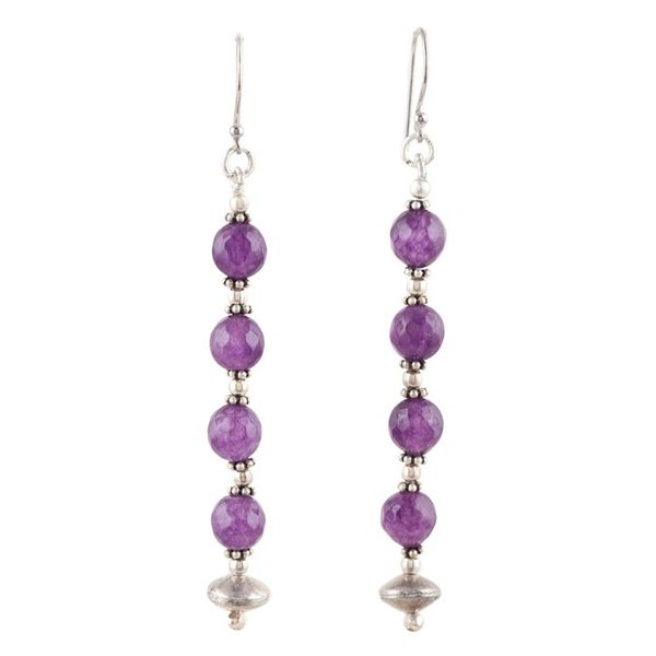 Alternate image for Sterling Silver Dangle Earrings with Amethyst Beads Purple Ecstasy