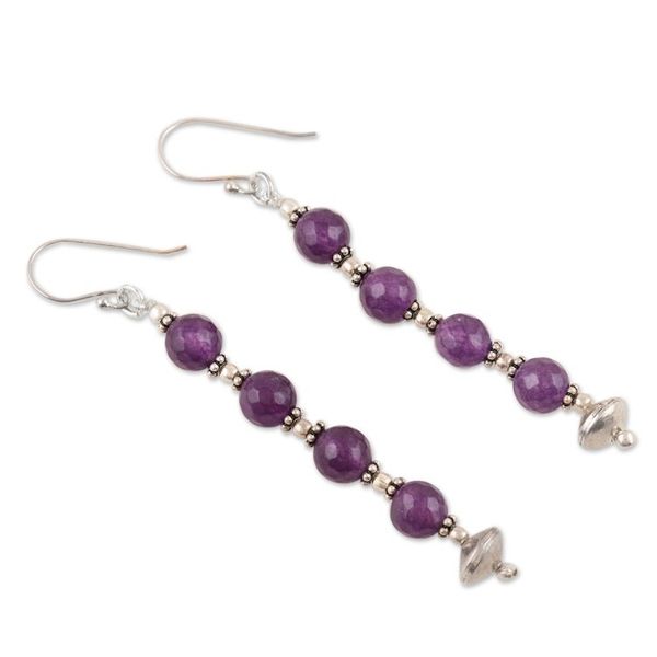 Alternate image for Sterling Silver Dangle Earrings with Amethyst Beads Purple Ecstasy