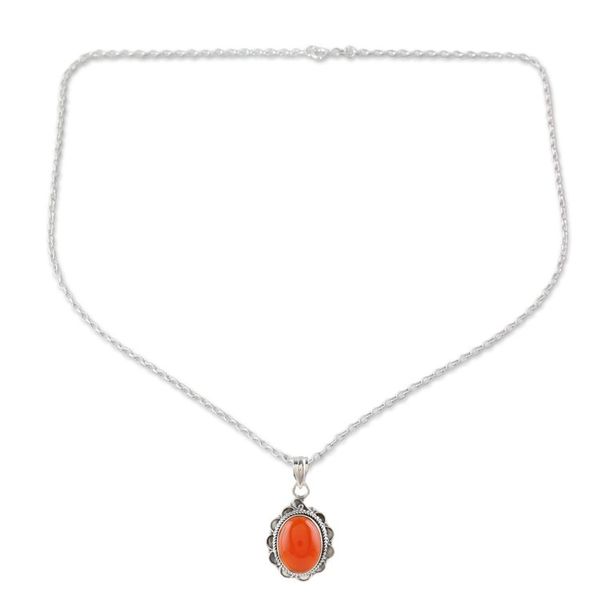 Alternate image for Carnelian and Sterling Silver Pendant Necklace from India Crimson Flame
