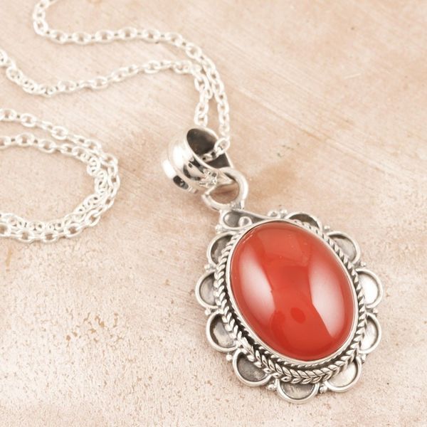 Alternate image for Carnelian and Sterling Silver Pendant Necklace from India Crimson Flame