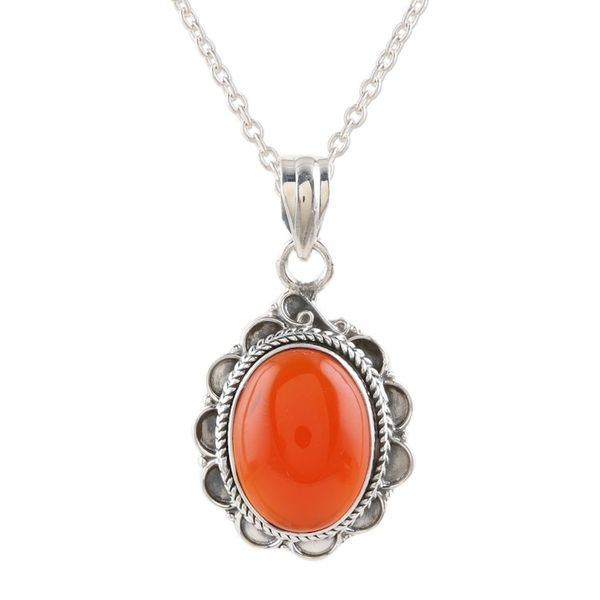 Alternate image for Carnelian and Sterling Silver Pendant Necklace from India Crimson Flame