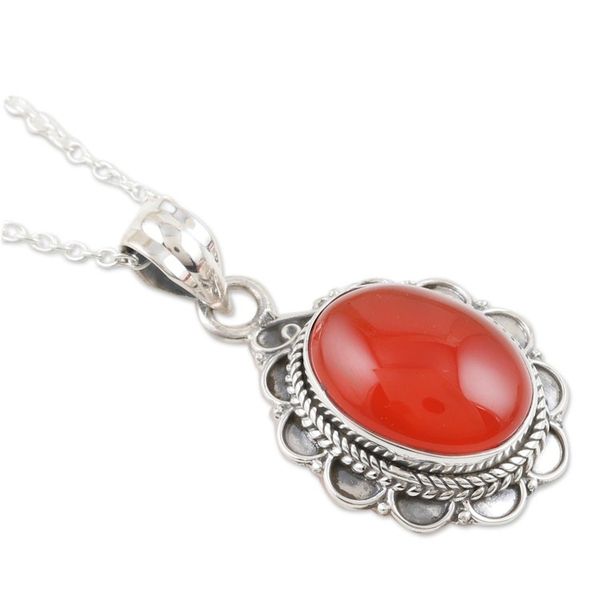 Alternate image for Carnelian and Sterling Silver Pendant Necklace from India Crimson Flame