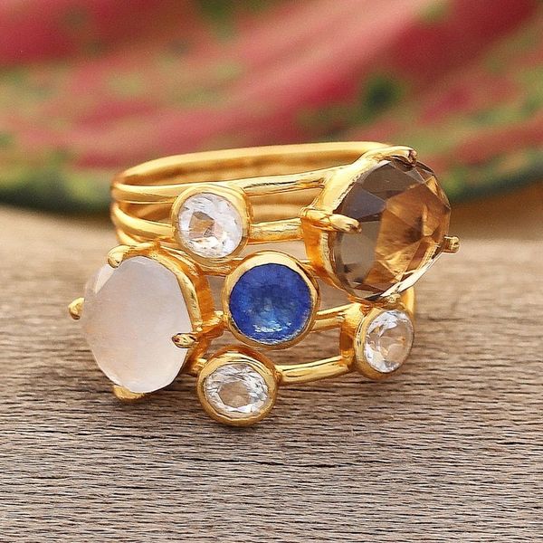 Alternate image for Modern 18k Gold-Plated Multi-Gemstone Cocktail Ring Spectacular Glam