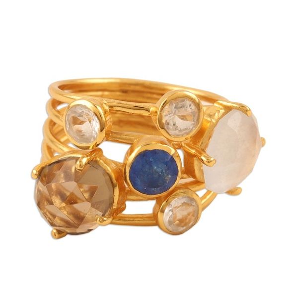 Alternate image for Modern 18k Gold-Plated Multi-Gemstone Cocktail Ring Spectacular Glam
