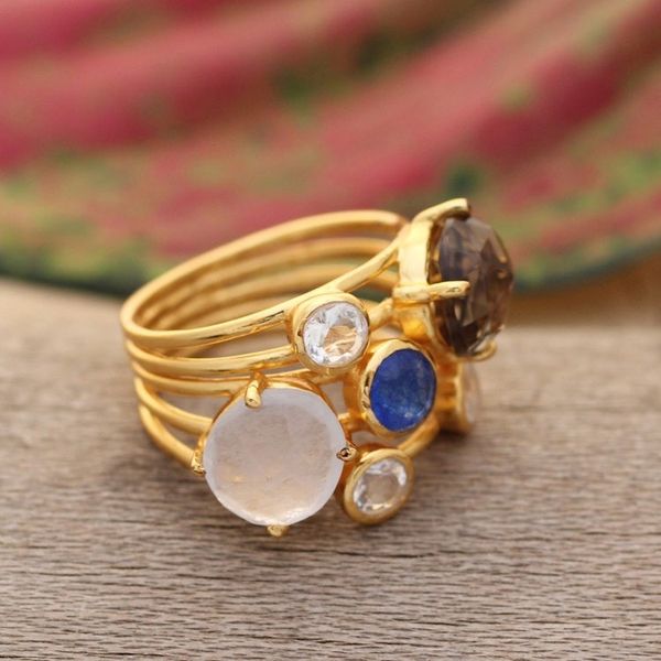 Alternate image for Modern 18k Gold-Plated Multi-Gemstone Cocktail Ring Spectacular Glam