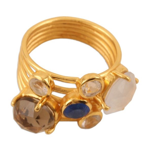 Alternate image for Modern 18k Gold-Plated Multi-Gemstone Cocktail Ring Spectacular Glam