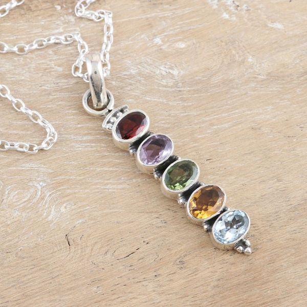 Alternate image for Sterling Silver Pendant Necklace with Five-Carat Gemstones Earths Soul