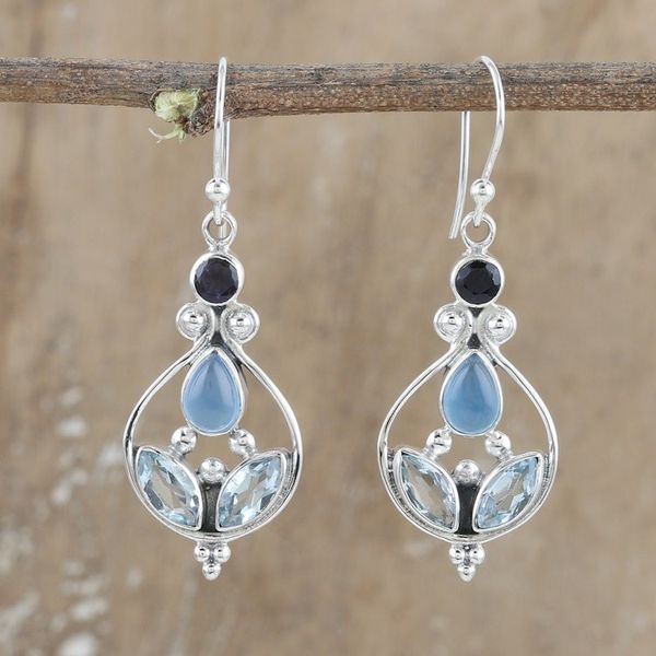 Alternate image for Multi-Gemstone Sterling Silver Dangle Earrings from India Chic Appeal
