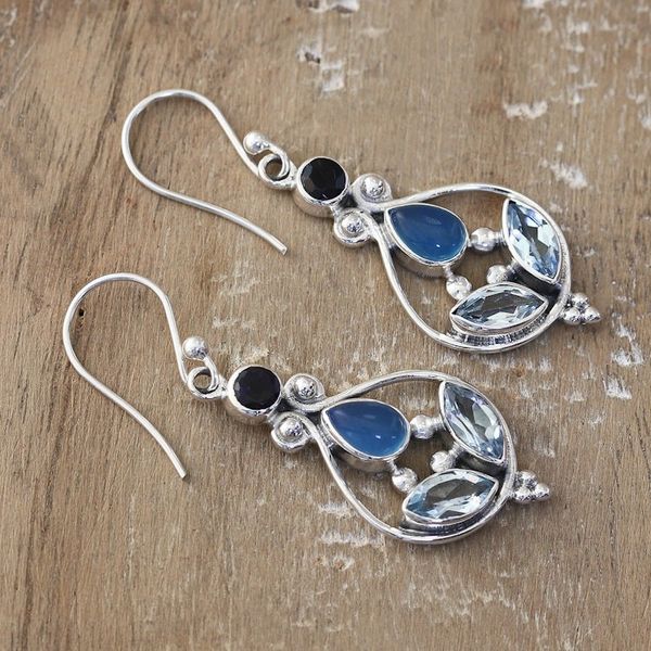 Alternate image for Multi-Gemstone Sterling Silver Dangle Earrings from India Chic Appeal