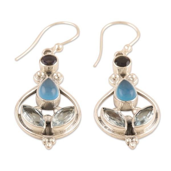 Alternate image for Multi-Gemstone Sterling Silver Dangle Earrings from India Chic Appeal