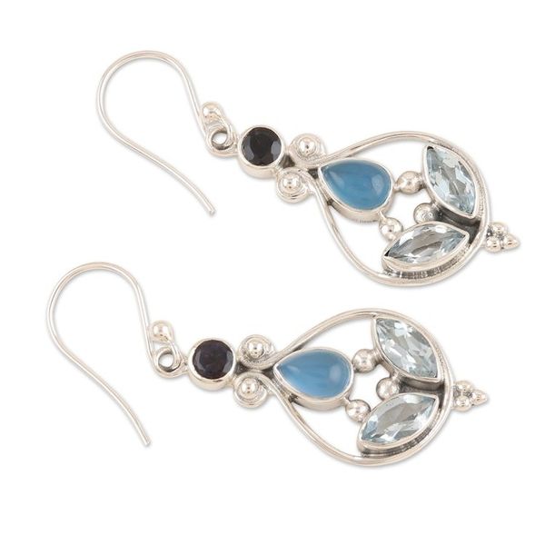 Alternate image for Multi-Gemstone Sterling Silver Dangle Earrings from India Chic Appeal