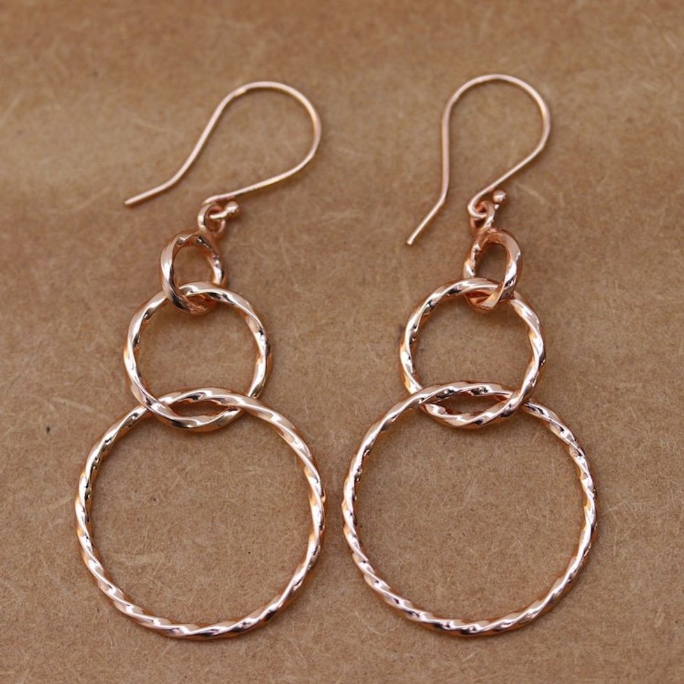 22k Rose Gold-Plated Sterling Silver Looped Dangle Earrings 'Rose Loop'